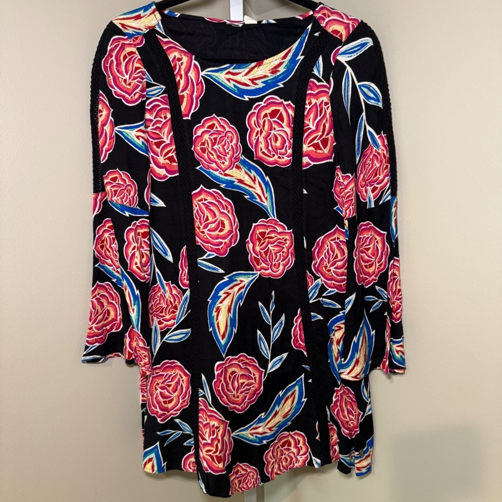 Roxy East Coast Dreamer Printed Long Sleeve Mini‎ Dress XS Floral